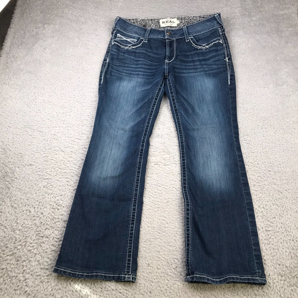 Ariat REAL Jeans Womens 31 (33x28) Blue Mid Rise Boot Stone Wash Cowgirl Denim